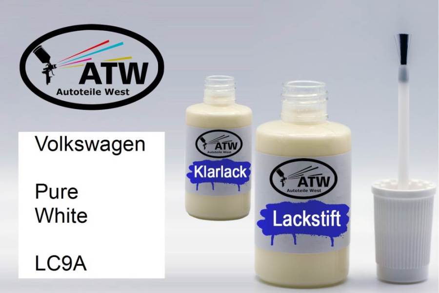 Volkswagen, Pure White, LC9A: 20ml Lackstift + 20ml Klarlack - Set, von ATW Autoteile West.